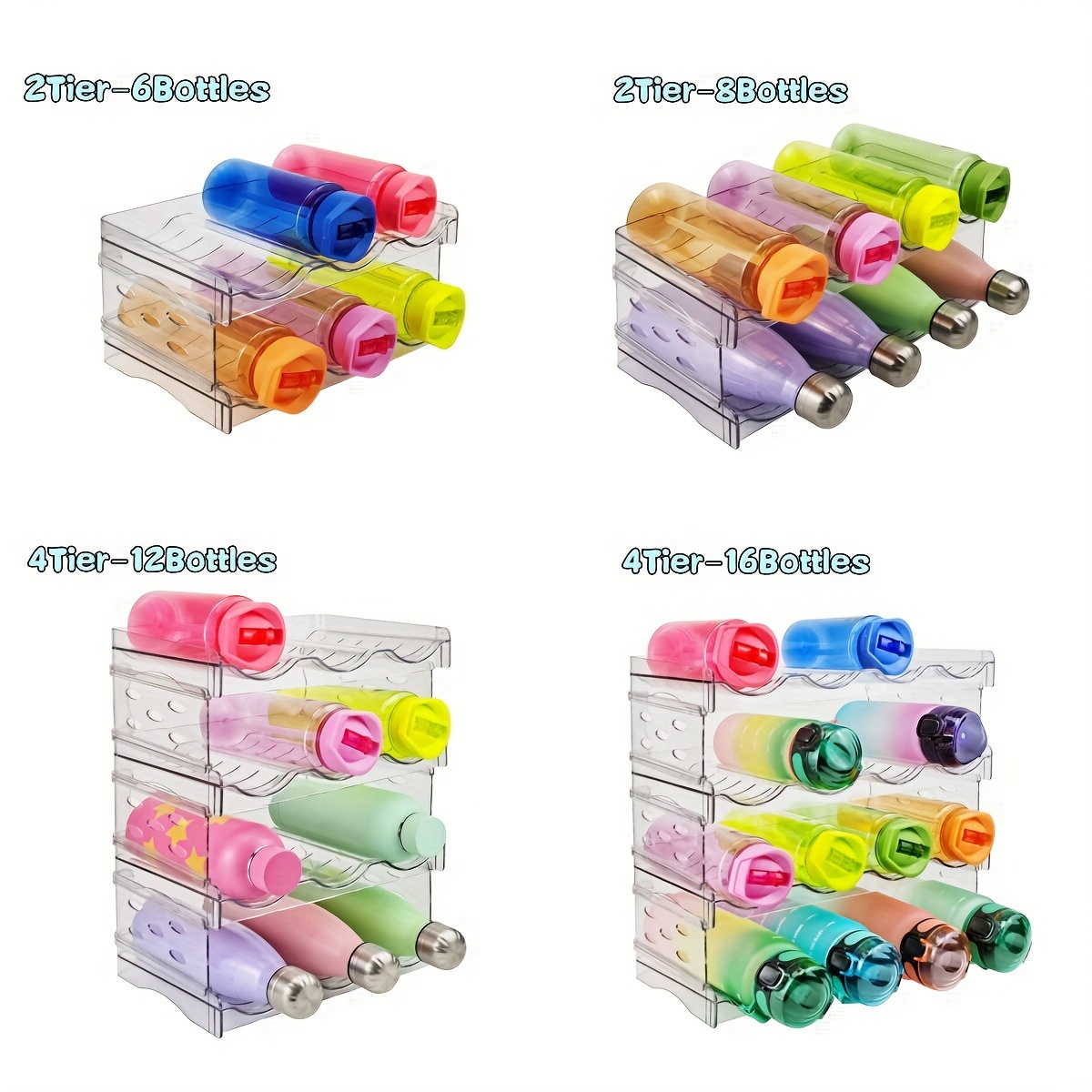 Clear Stackable Water Bottle Organizer, Kitchen Home Pantry Organization  And Storage Shelf, Plastic Water Bottle Holder For Fridge Cabinet Storage,  Tumbler Mug Cup Organizer For Travel, Home Kitchen Supplies - Temu