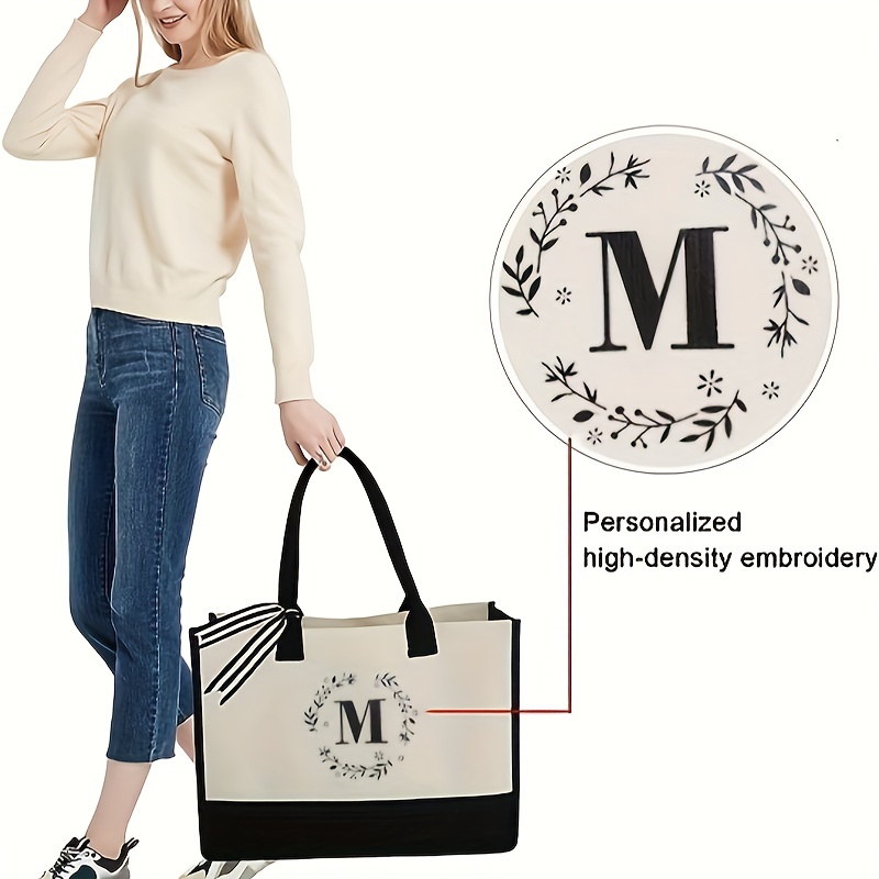 2pcs/set Personalized K Initial Canvas Tote Bag with Monogram Tote