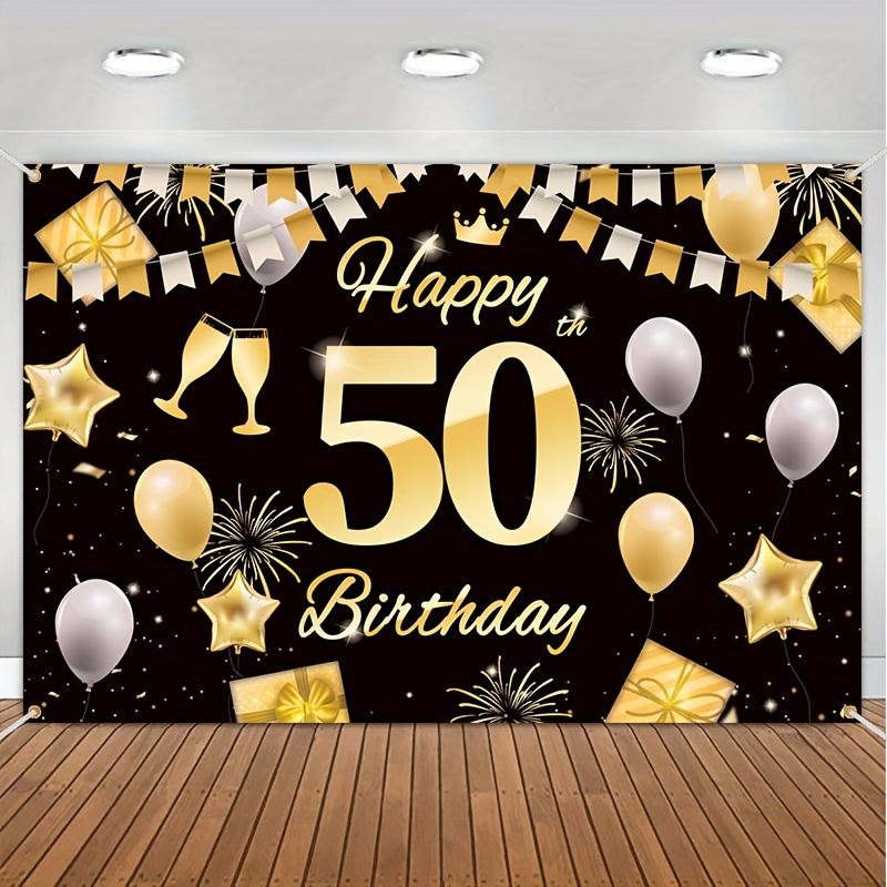 Decoraciones de fiesta de cumpleaños número 50 para hombres y mujeres,  pancarta de cubierta de puerta de cumpleaños 50 negro dorado con 18 globos  de