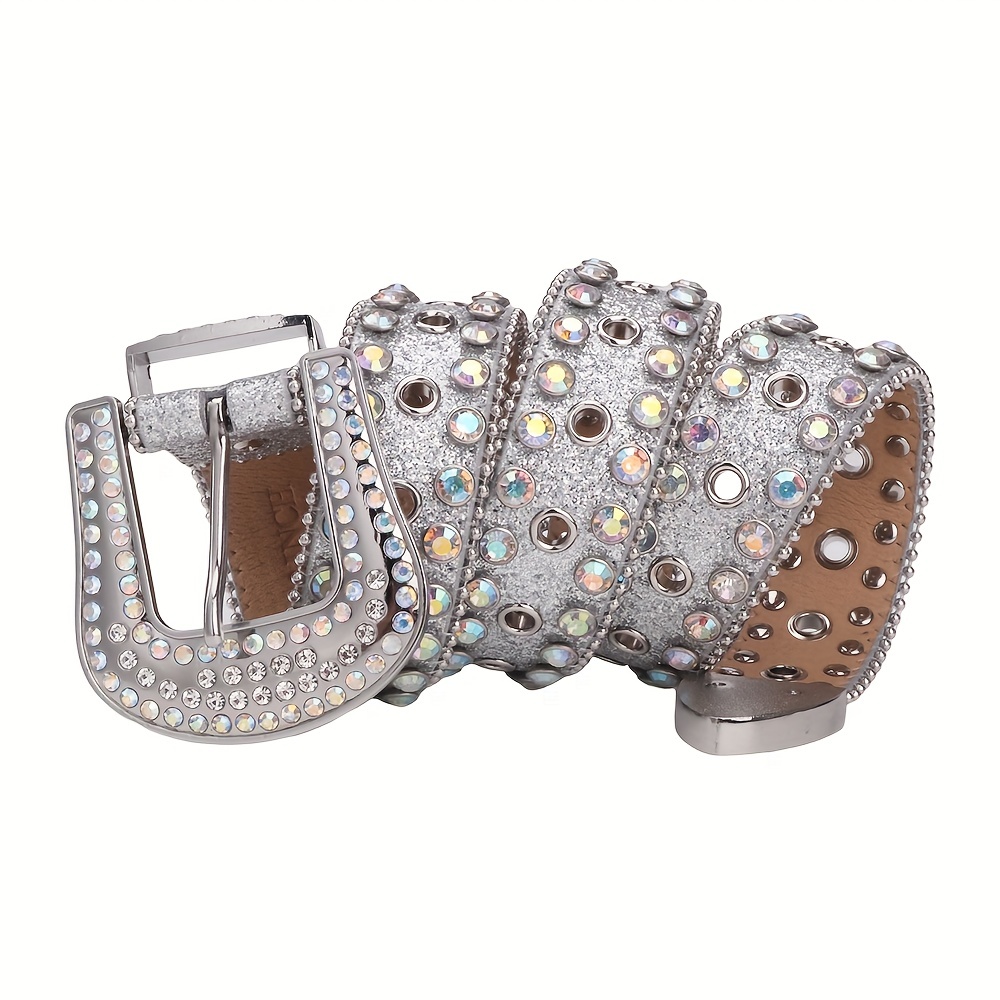Men's Sparkle Rhinestone Belt All Hole Crystal Studded