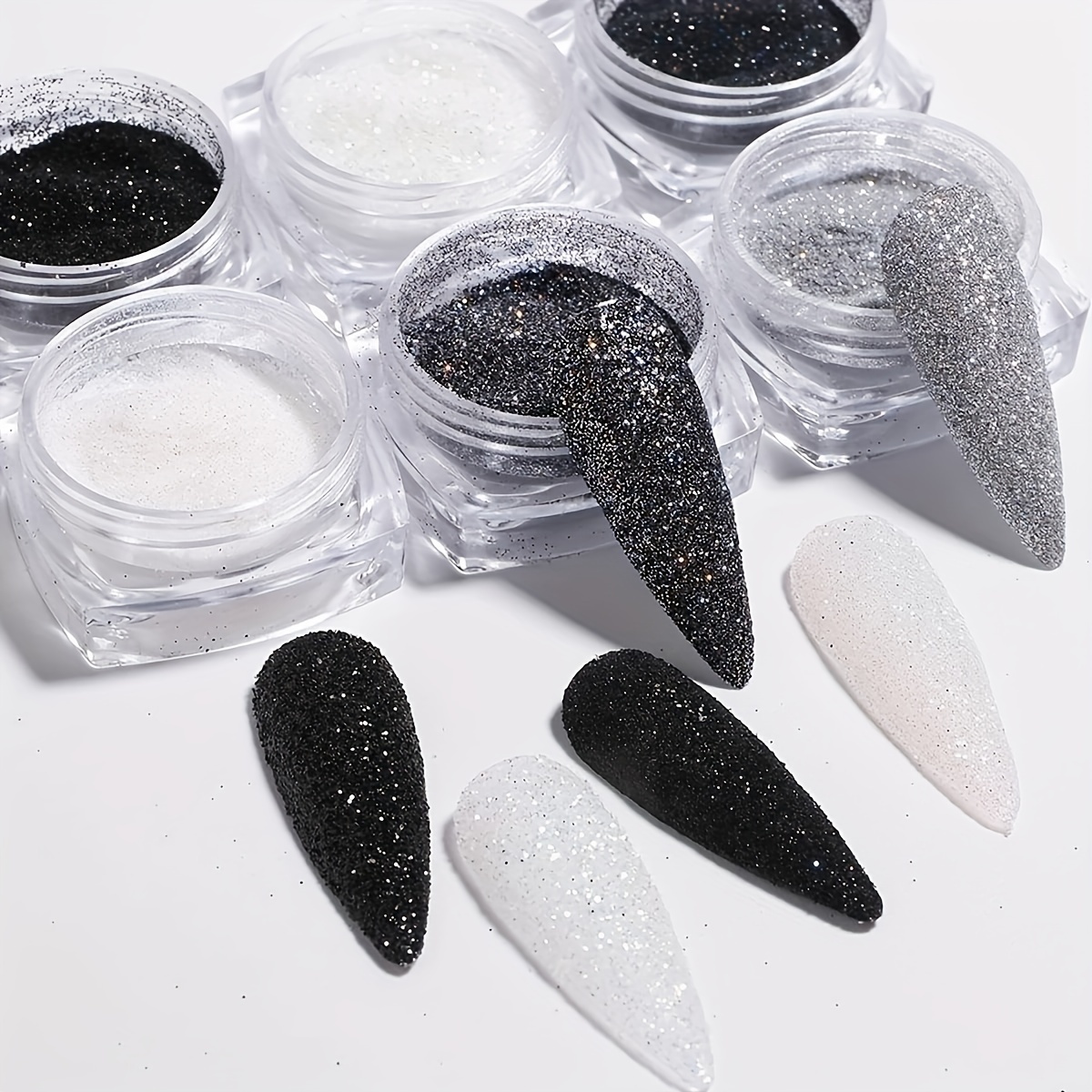  6 Jars Nail Glitter Powder Black White Sliver Dust Sugar  Powder, Superfine French Nail Sugar Glitter Iridescent Candy Coat Nails  Sweater Design Manicure Decorations DIY Crafts : Beauty & Personal Care