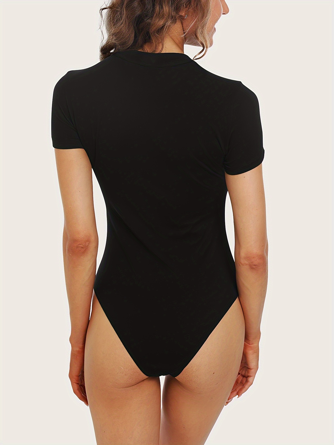 Women's Casual Solid Stretchy Skinny Bodysuit Soft Short - Temu Canada