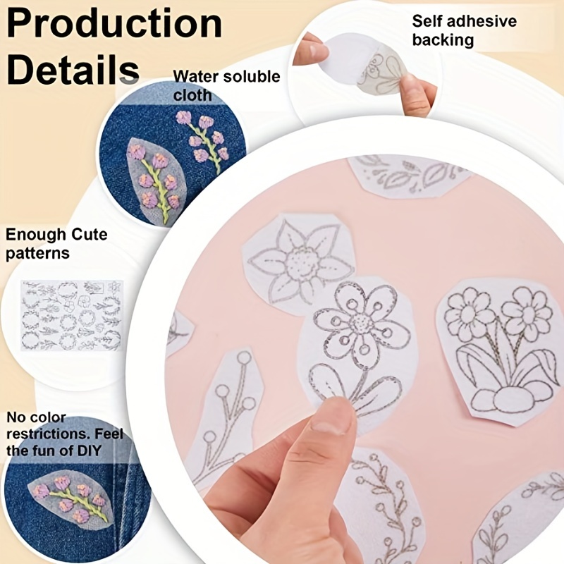  52pcs Water Soluble Hand Sewing Stabilizers, Wash Away  Stabilizer Water Soluble Stabilizer with Pre-Printed Flower Patterns  Stabilizer for Embroidery Hand Sewing Lover(Letter)