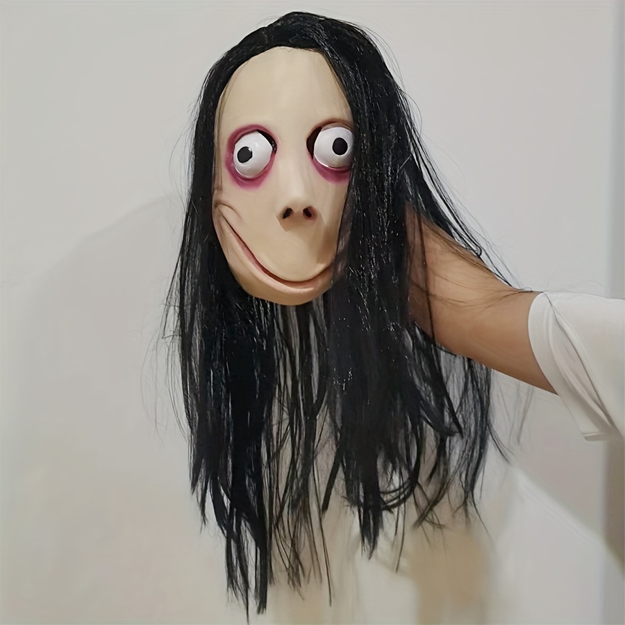 Momo Scary Face Cover Latex Head Cover With Long Hair And Creepy