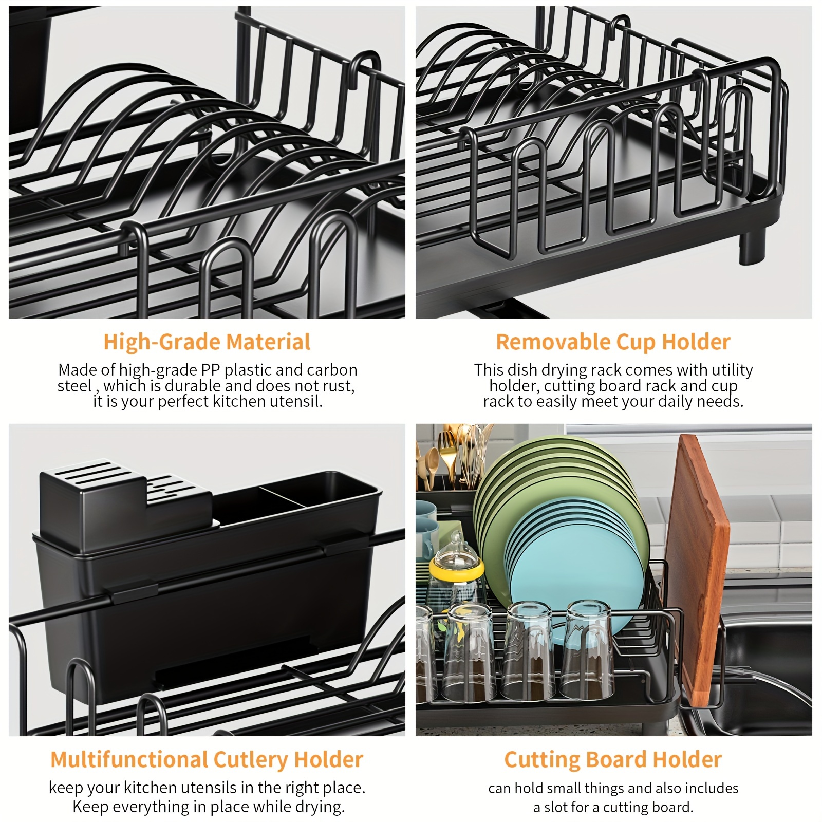 Dish Drying Rack, Expandable Dish Racks For Kitchen Counter,  Multifunctional Extra Large Dish Strainers With Cutlery & Cup Holders,  Extendable Anti-rust Dish Drainers With Drainboard, Kitchen Supplies - Temu  Republic of Korea