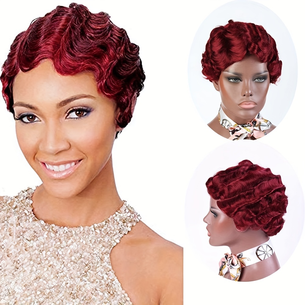 Colored Synthetic Short Finger Wave Wigs Ocean Wave Hair Temu