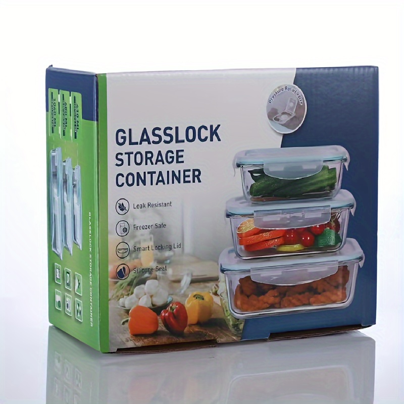 Set di 3 contenitori per alimenti, in vetro, di forma quadrata - Glasslock