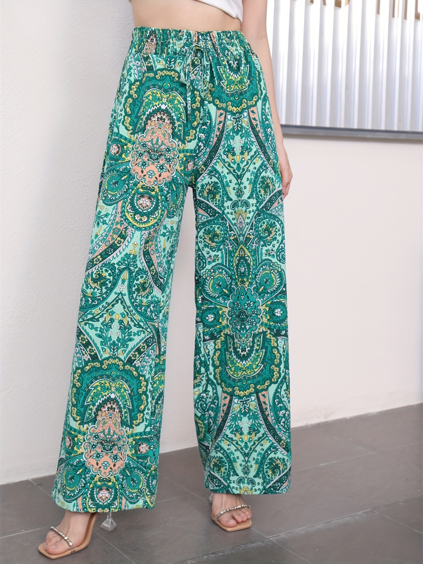 Broek met trekkoord in tribale print boho broek met - Temu Belgium