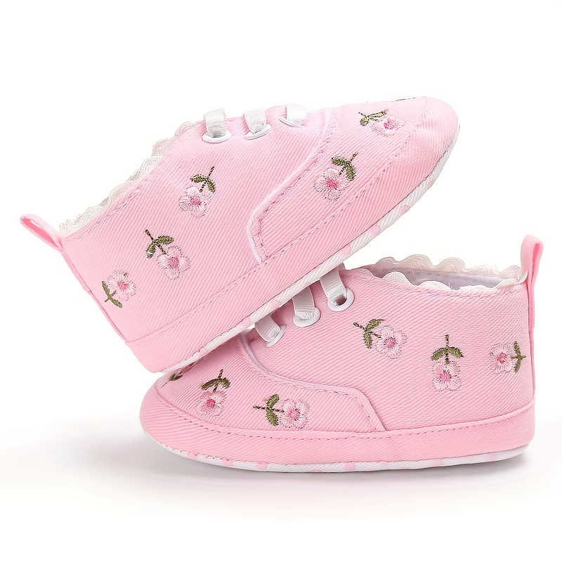Cute Embroidered Flower Soft Bottom Shoes For Baby Girls, Lightweight Comfortable Walking Shoes For All Seasons