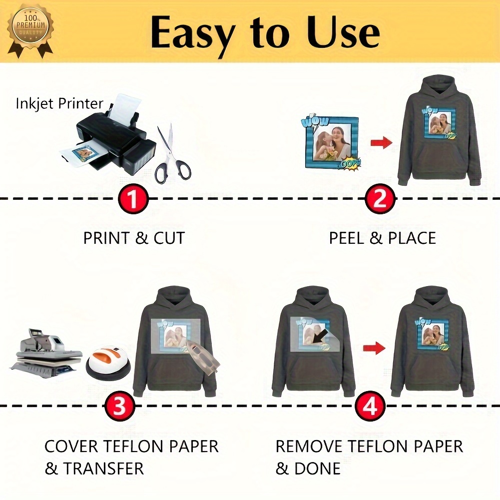 Printable Heat Transfer Vinyl Paper Inkjet Printer Iron on HTV for Dark Fabrics