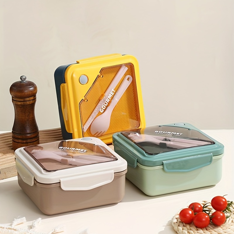 Lunch Box With Divider And Cutlery, Dust-proof Compartment