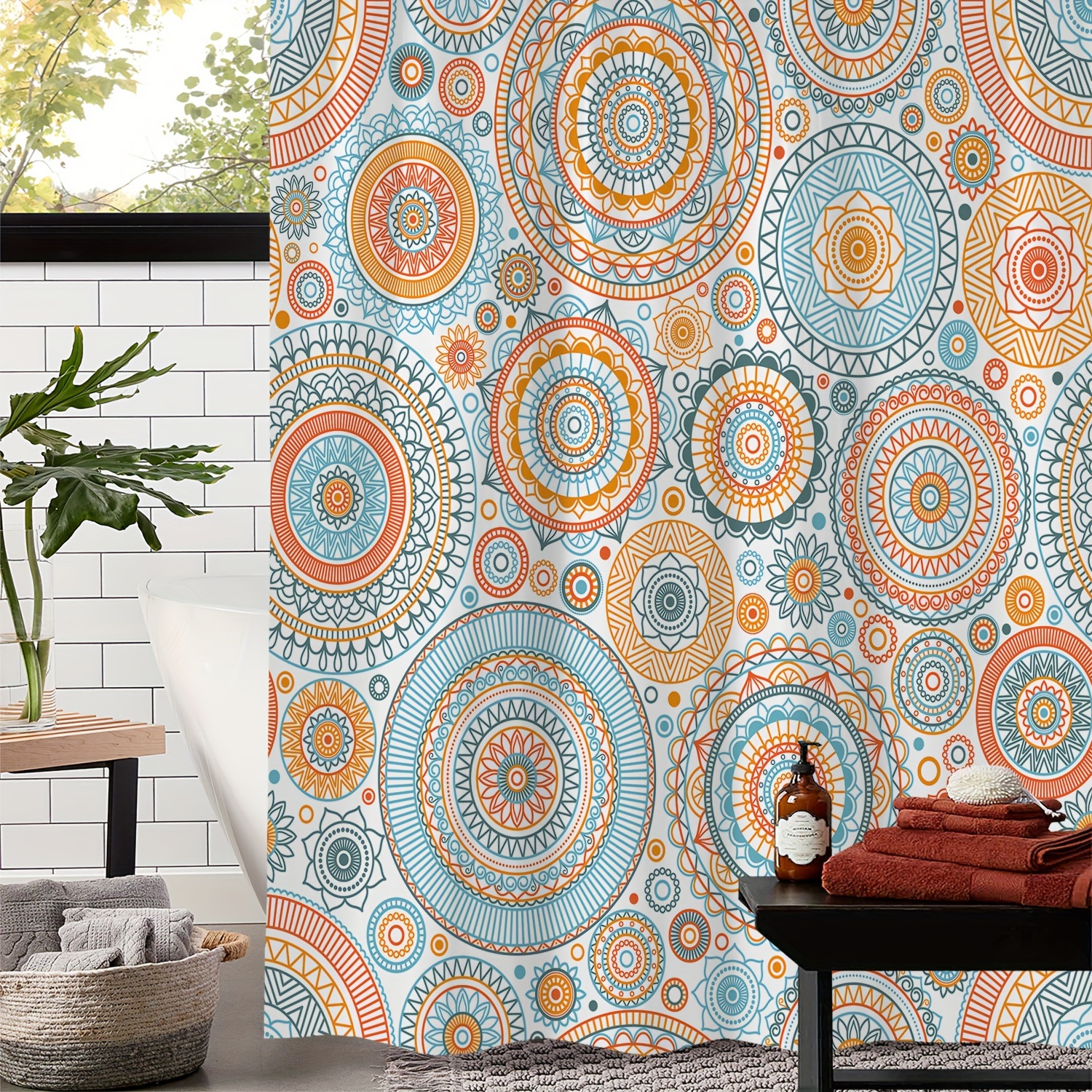 1 Cortina Ducha Mandala Cortinas Baño Bohemias Cortina Ducha - Temu