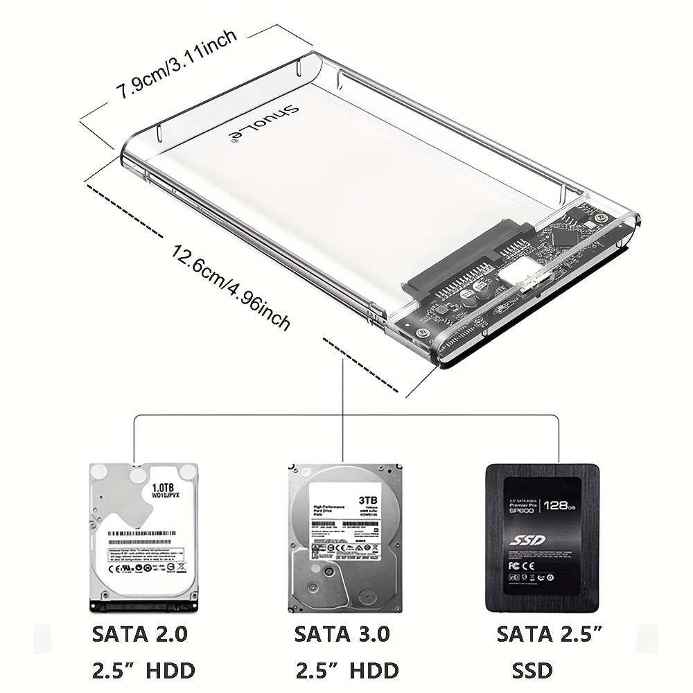 USB 2.0 SATA Externe 2.5 SSD HDD Support Boîtier Disque Dur