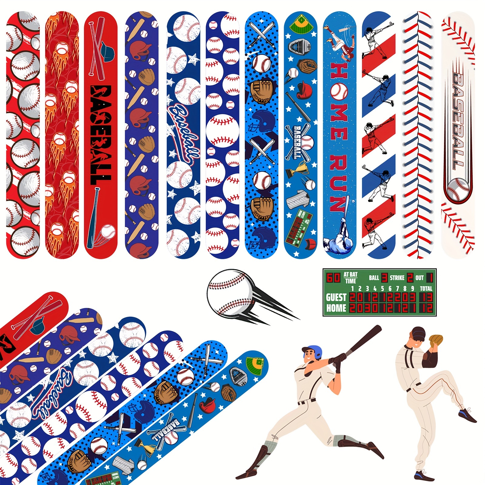 

24pcs/48pcs, Snap Bracelets Wristbands With Baseball Elements, Sport Slap Bracelets For Baseball Party Favors, Classroom Prizes, Birthday Gifts, Toys For Kids