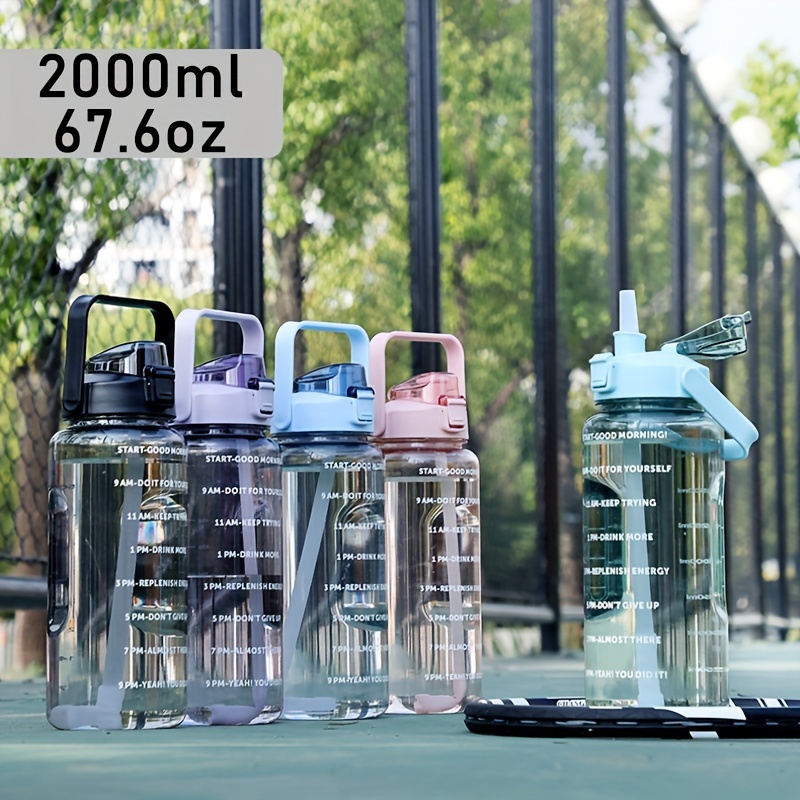 Bouteilles d'eau de camping 42 oz/56 oz/64 oz bouteilles d'eau en verre  avec paille, bouteille en verre avec manchon en silicone et marqueur de  temps