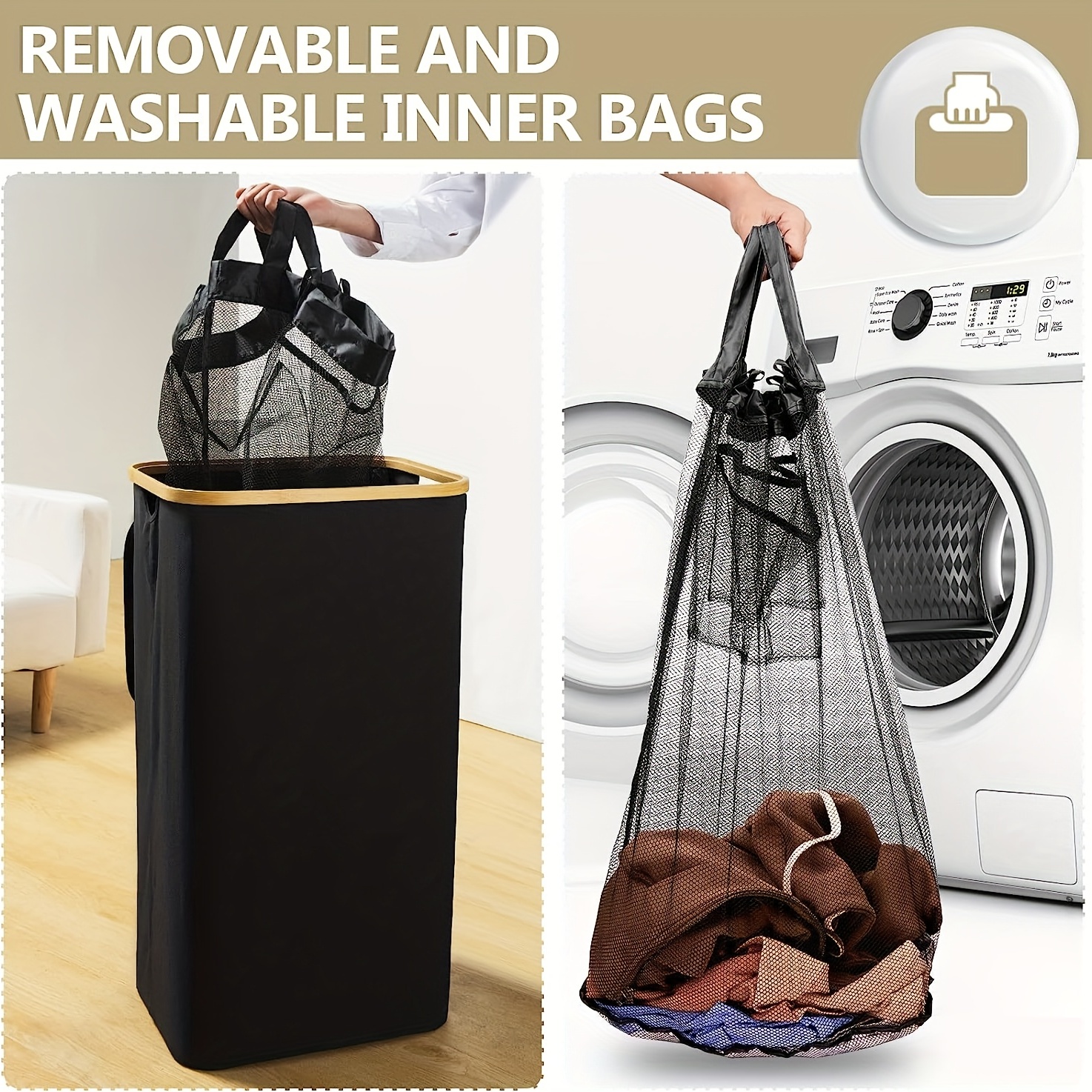 Collapsible Laundry Hamper Bamboo Handles Large Capacity - Temu