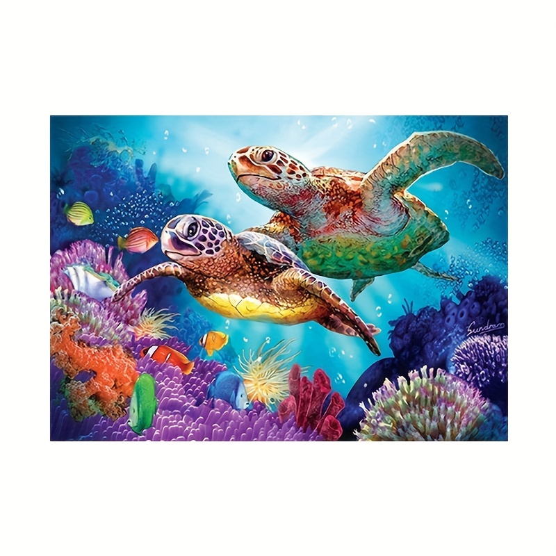 Beautiful Deep Sea Colorful Big Turtle Round Artificial Diamond Painting  Kits 5D Art Embroidery Cross Stitch Painting Diamond Painting Art 1pc  20*20cm