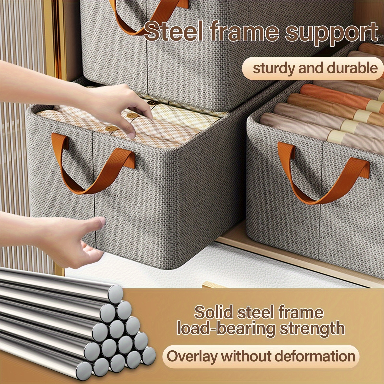 Storage Closet Bins With Steel Frame Fabric Storage Bins - Temu