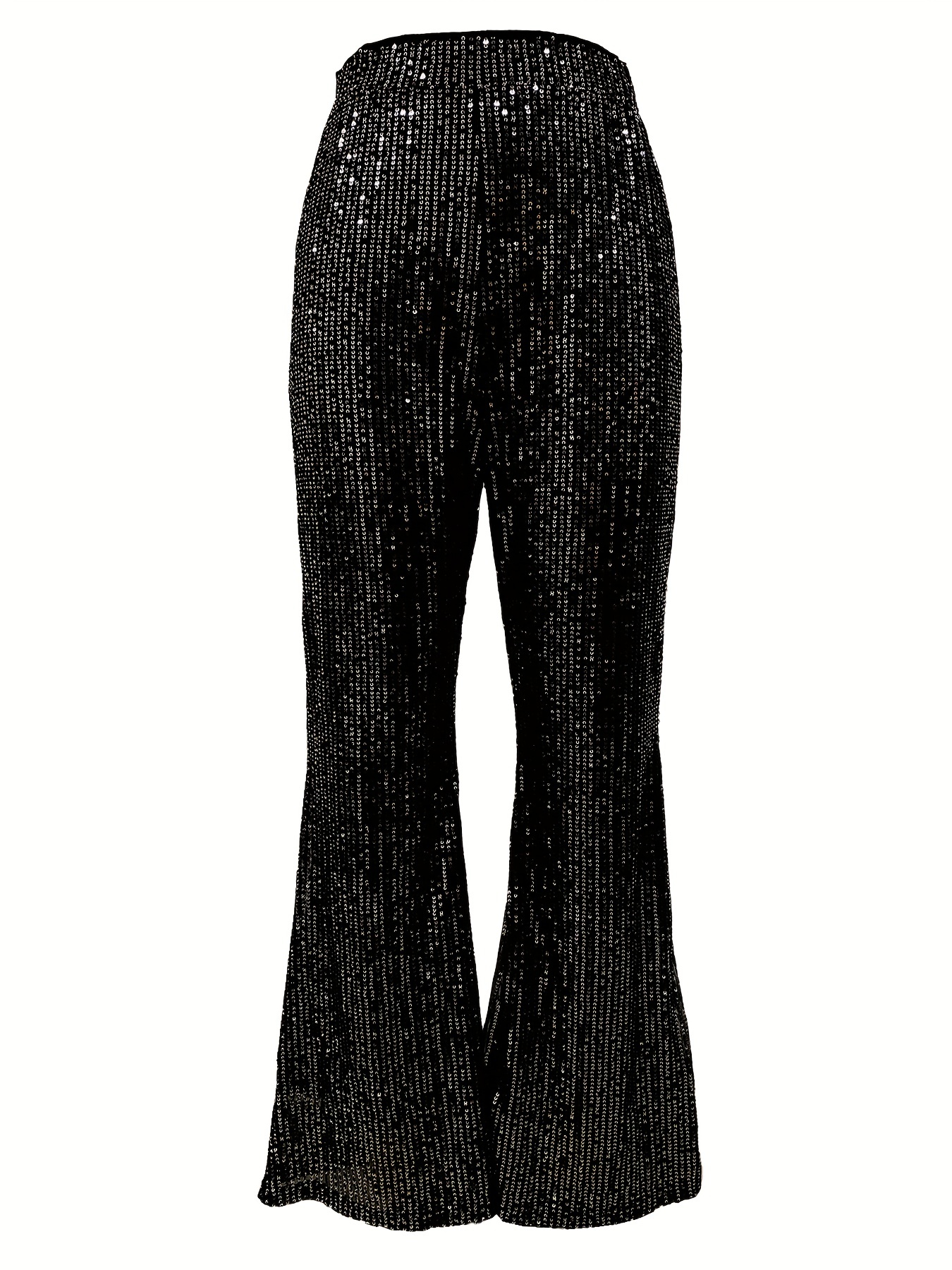 Sequined Solid Flare Leg Pants Elegant High Waist Fashion - Temu