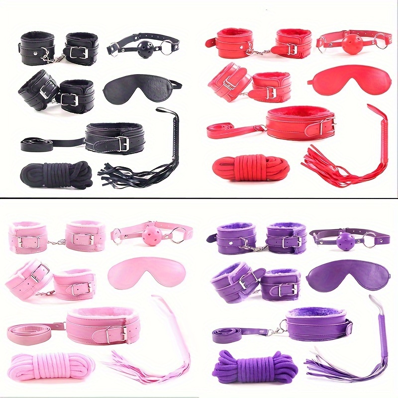 Set de accesorios para juegos sexuales bdsm látigo mordaza y rosa