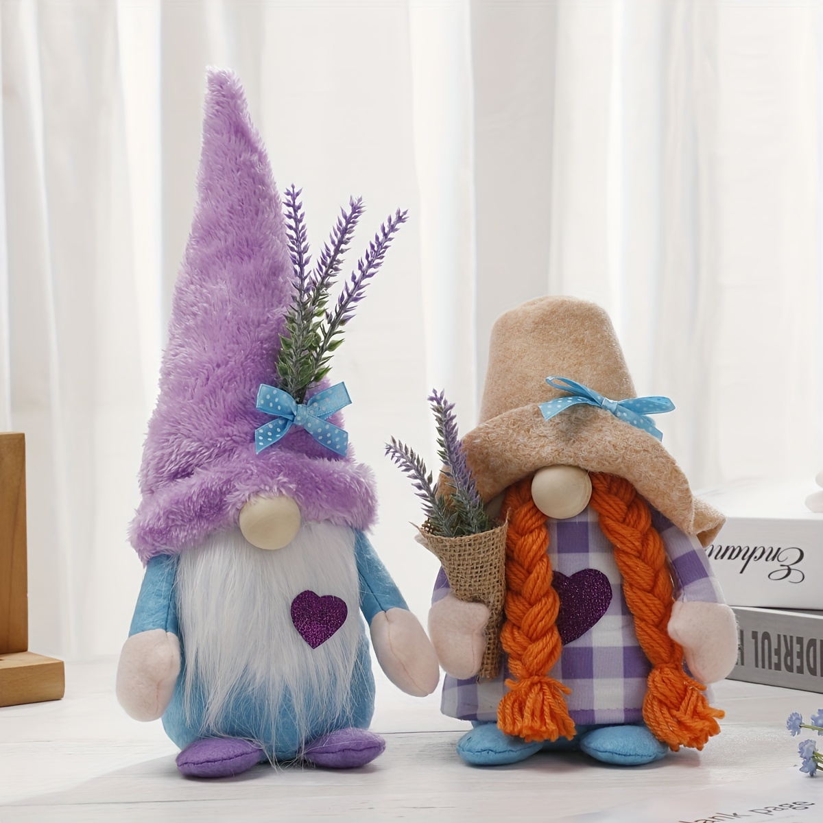 Lavender Swedish Gnomes Decorations for Home Pastel Purple Spring Summer  Tiered Tray Tomte Plush Decor Nordic Dwarf with Artificial Greenery Kitchen