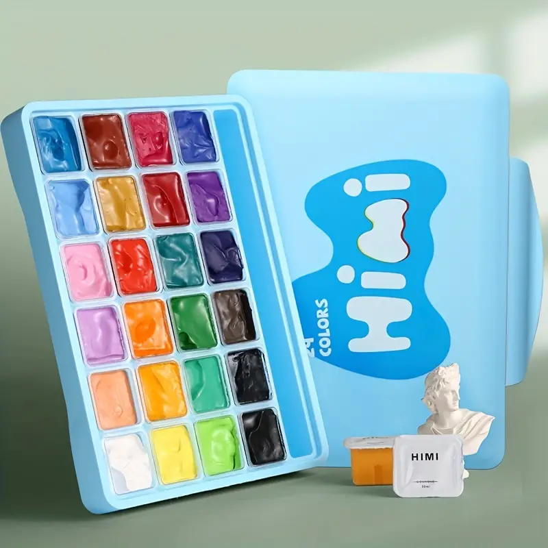24 Colors Gouache Paint Colors× With Platte Unique Jelly Cup - Temu