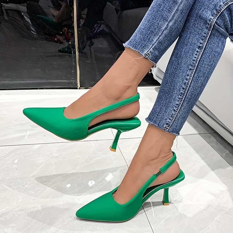 Women's Ankle Strap Slingback High Heels, Solid Color Pointed Toe Stiletto  Heels, Fashionable Pumps - Temu