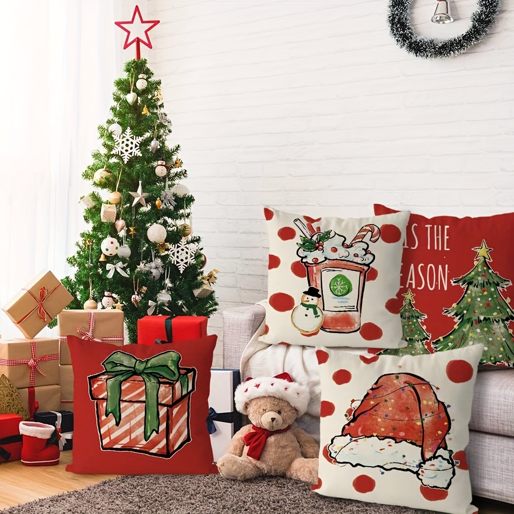 4pcs Fundas De Almohada Navideñas 18x18 Pulgadas, Árbol De Navidad