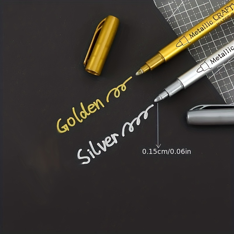 Golden+silvery Metal Paint Pen Diy Hand painted Black Card - Temu