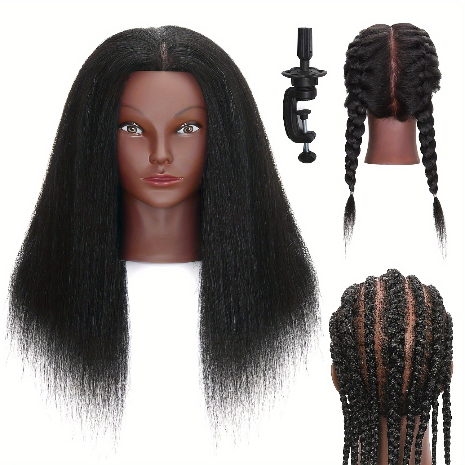 Mannequin Head 70% Real Hair, Cosmetology Doll Head for Hair Styling,  Braiding, Makeup Practice & Training -Brown Color 
