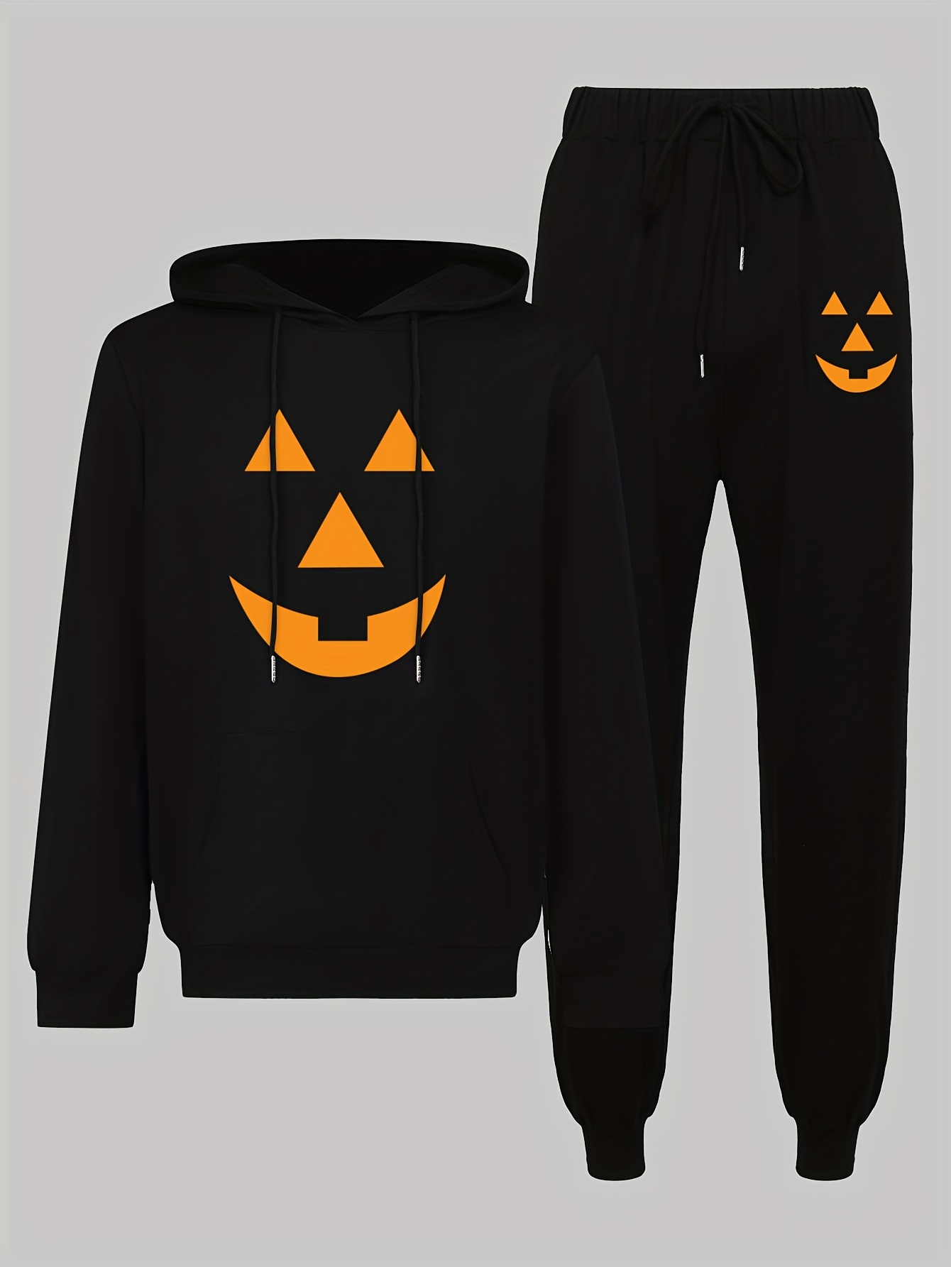 Temu Men's 2pcs Tracksuit with Halloween Ghosts with Pumpkin Face Print, Hooded Sweatshirt & Sweatpants, Sports Pants Set for Sports/outdoor/running