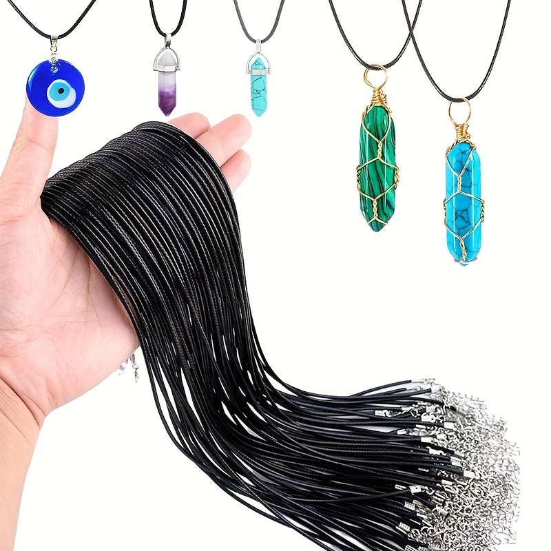 1pc Special Metallic Feather Shaped Pendant Wax Rope Necklace For