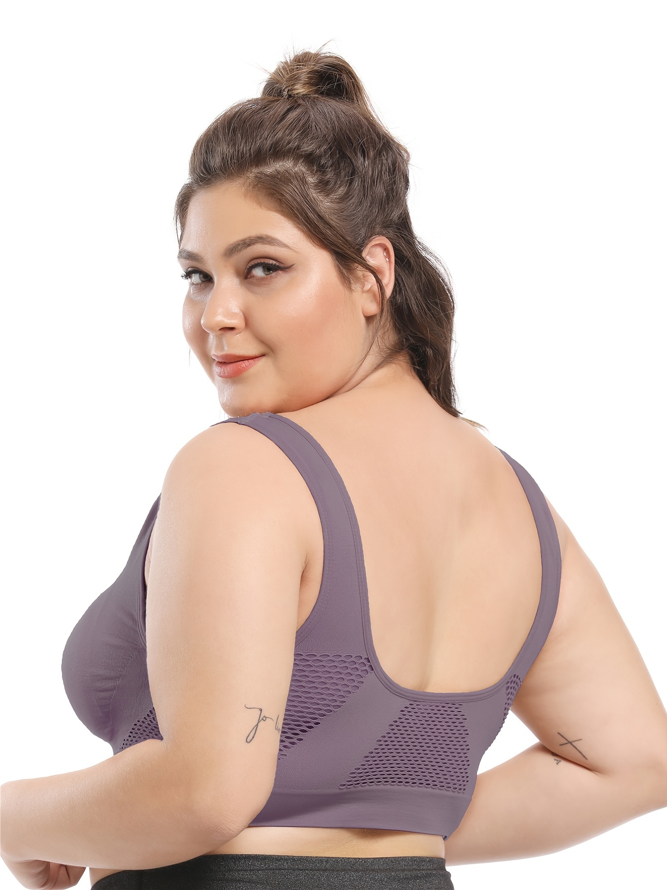 Plus Size Solid Eyelet Embroidered Seamless Bra Women's Plus - Temu