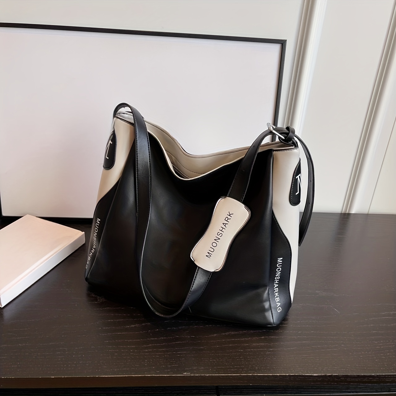 Simple Large Capacity Tote Bag, Pu Leather Textured Shoulder Bag