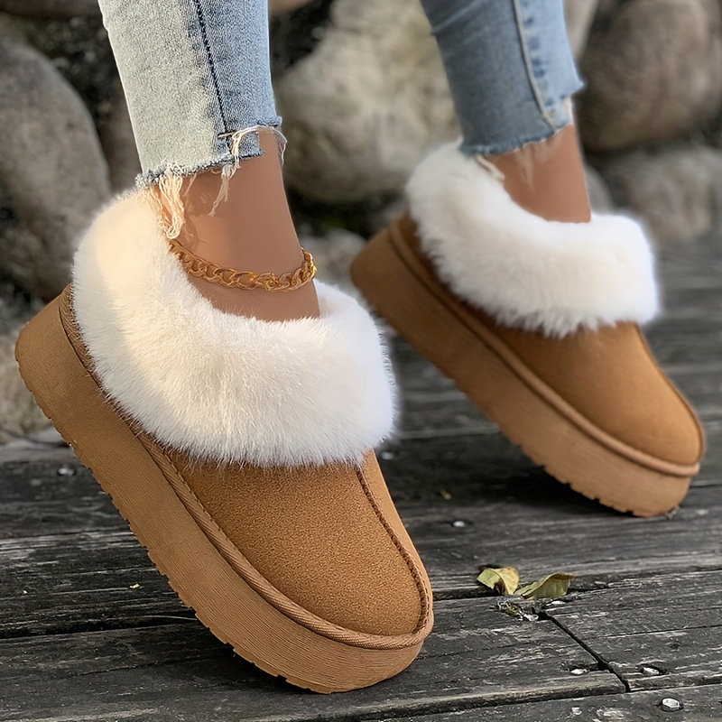 Fall Aesthetic Thermal Plush Lined Furry Snow Boots Casual - Temu