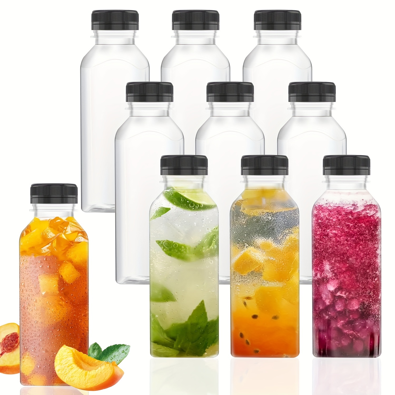 10 Pack) 12oz Empty Clear PET Plastic Juice Bottles with Black Caps -  Reusable Clear Bulk Beverage Containers with Tamper Evident Lids - Green  Juice, Smoothie, Milk, Meal Prep Juice Containers 