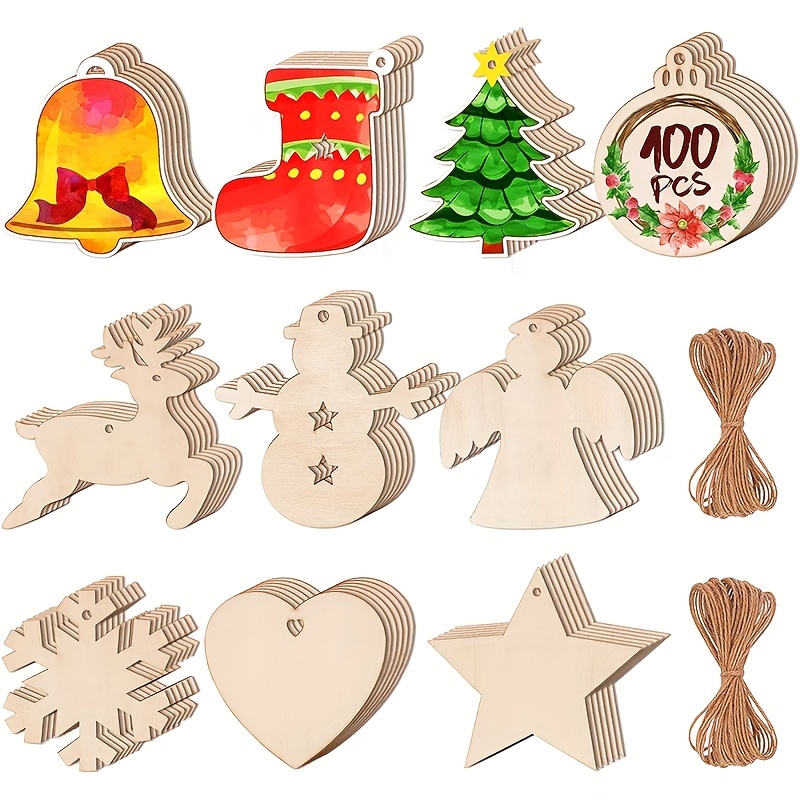 Wooden Christmas Tree Ornaments to Paint Christmas Thanksgiving Decoration  Cutouts Unfinished 24PCS 3.5 x 3 inches, DIY Blank Unfinished Christmas