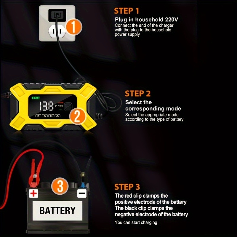 Chargeur batterie voiture Intelligent 12V/24V 8A, 3 Étapes de