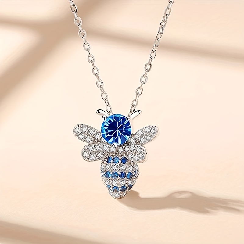 TEMU Collar de Abeja de Circonita Azul, Encantador y Elegante, para Mujer, para Vacaciones, Uso Diario y Necesidades de Accesorios Versátiles, Ideal