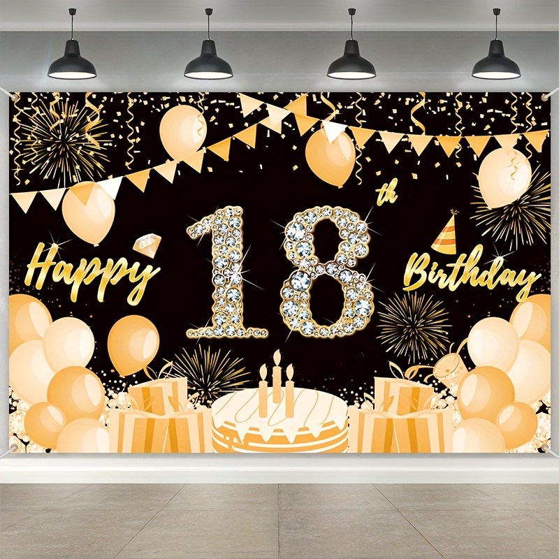 Cartel de feliz cumpleaños número 18, telón de fondo extra grande de tela  de 18 cumpleaños, cartel de fotografía para suministros de decoración de