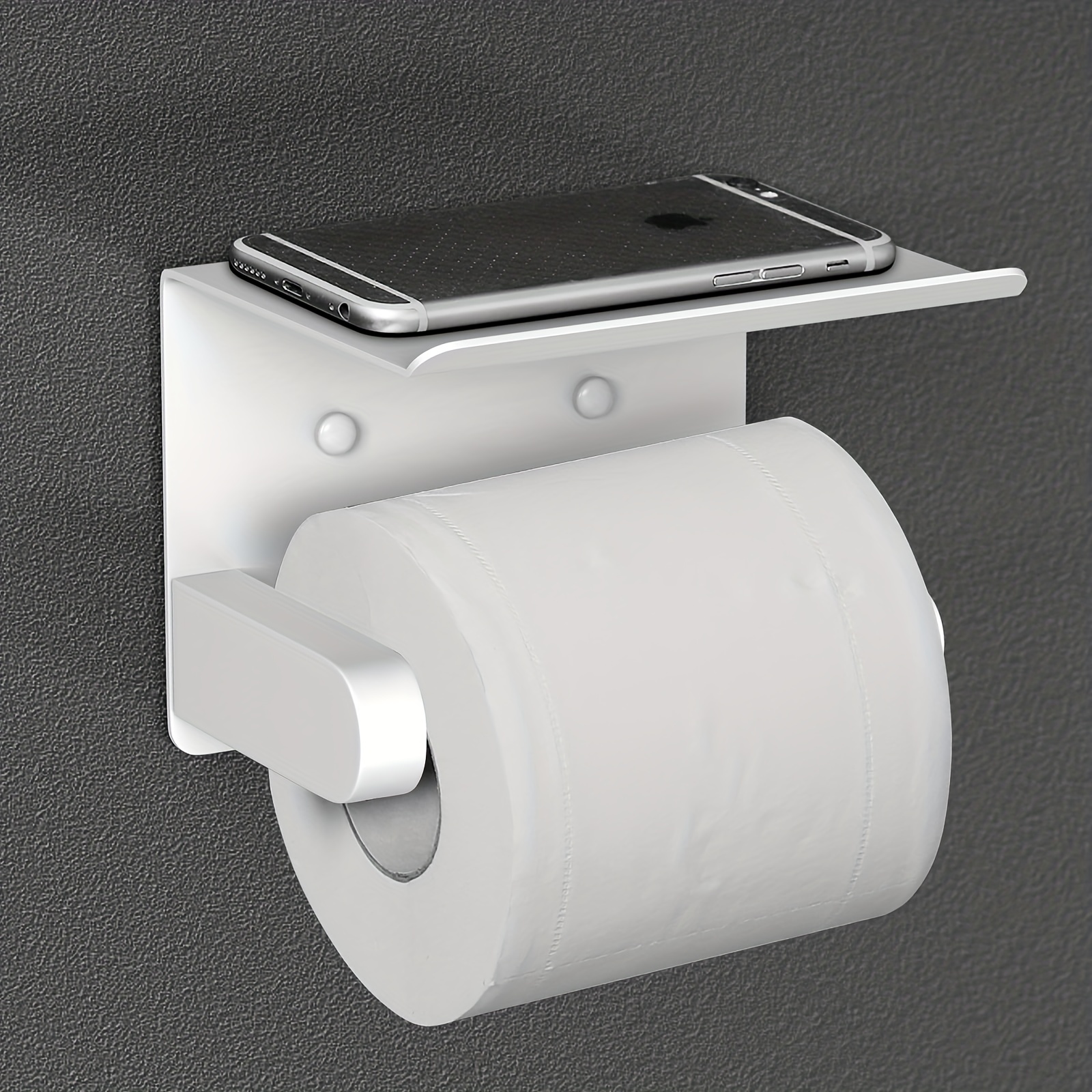 Modern White Toilet Paper Holder With Shelf / Bathroom Towel Hook