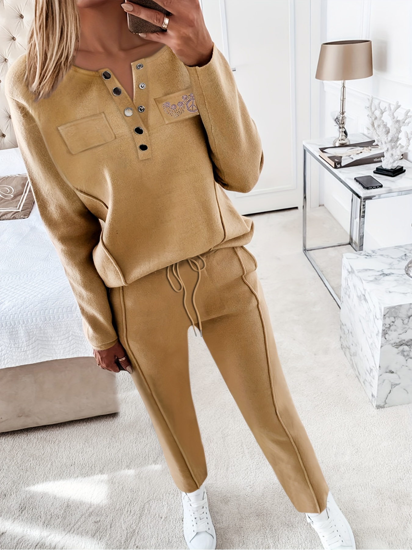 Two piece Solid Sweater Set Long Sleeve Sweater Solid Casual - Temu