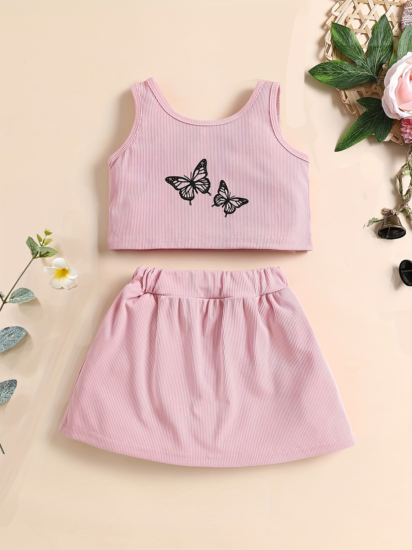 2pcs Baby Girls Cute Butterfly Graphic Print Tank Top & Skirt Set Clothes  For Summer - Kids Fashion - Temu Austria