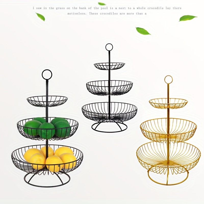 Cesta de frutas de alambre de metal Teetookea, frutero de malla creativa,  soporte de almacenamiento de metal redondo, contenedor de estilo moderno  para mostrador de cocina, centro de mesa decorativo, encimera, decoración