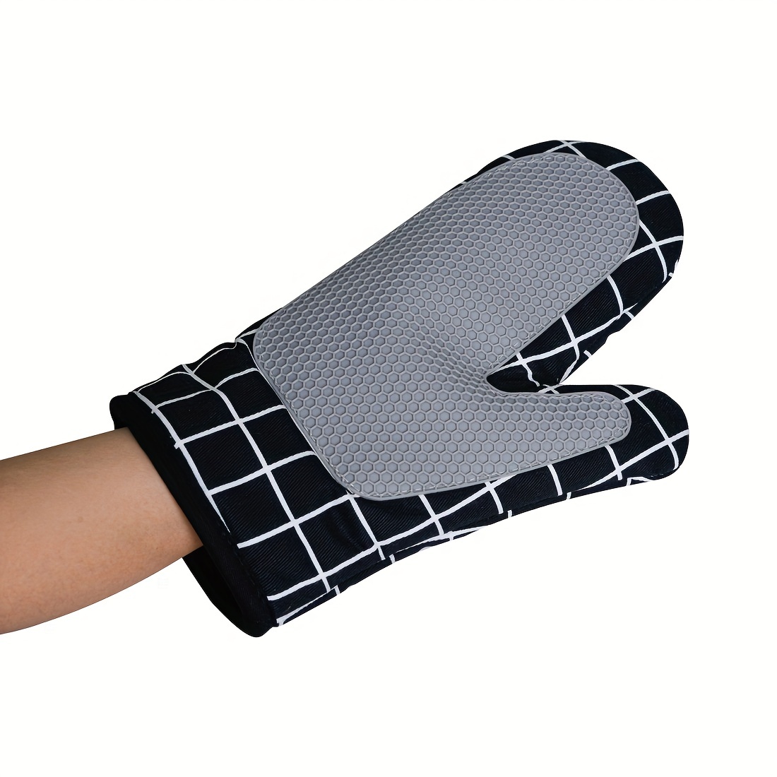 1pc Checked Silicone Oven Glove - Waterproof, Heat Resistant, Non