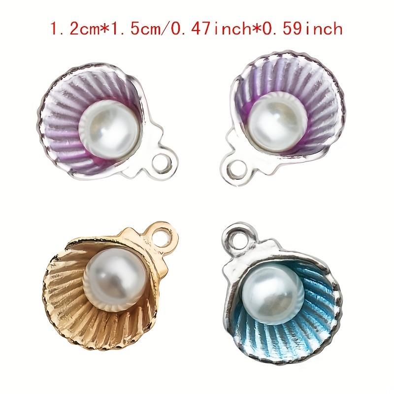 15pcs Pearl Shell Charms Pendants Enamel Charm For Jewelry Making