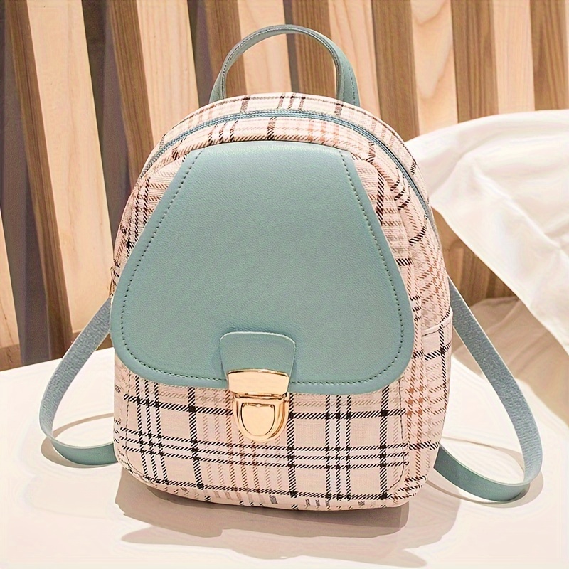 Plaid Backpack Adjustable Straps Cute Small Women s Backpack Temu