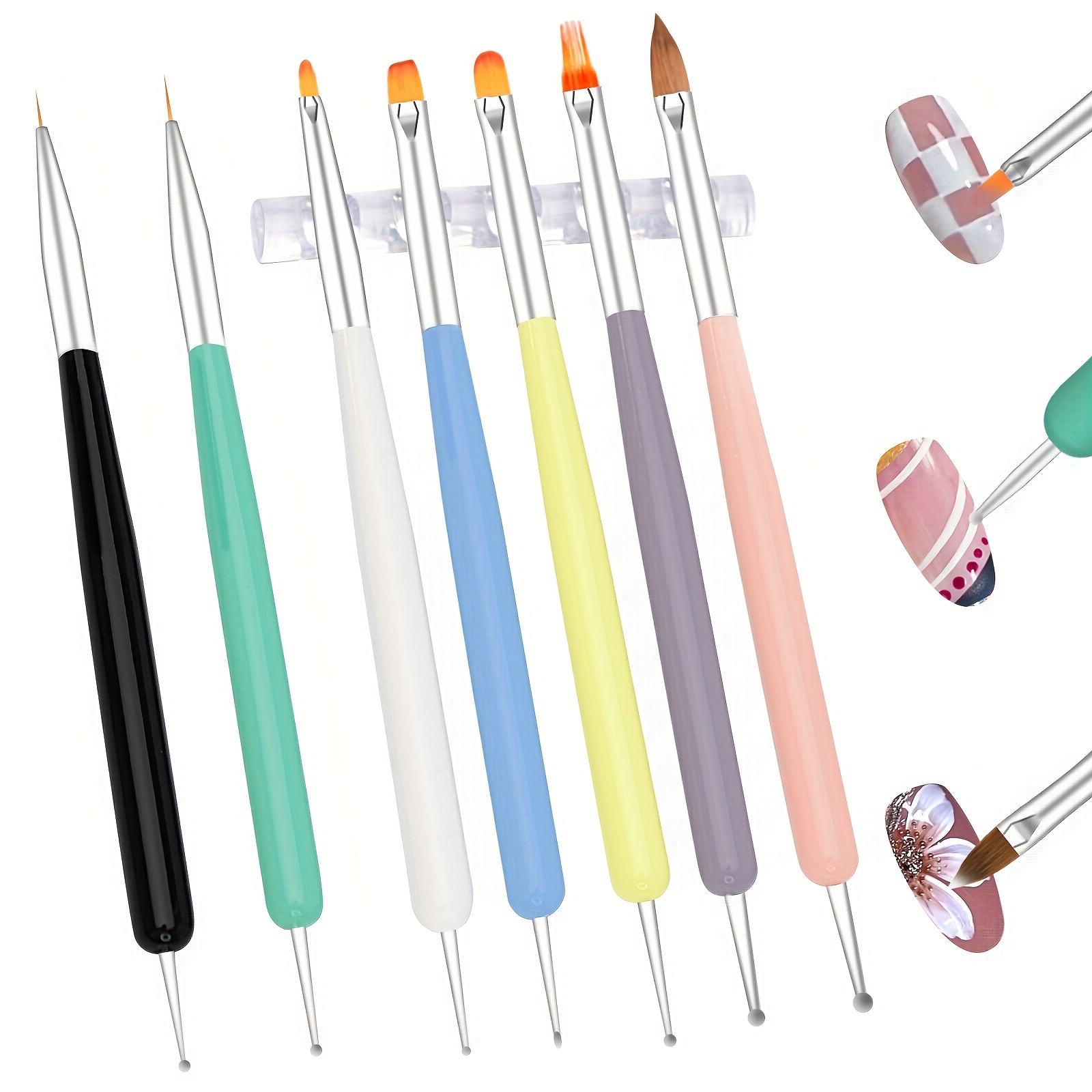 Double-Ended Nail Art Brushes, TEOYALL 5 PCS Nail Design Tools Kit  Including Nail Liner Brush and Nail Dotting Pens for UV Gel Nail Home Salon