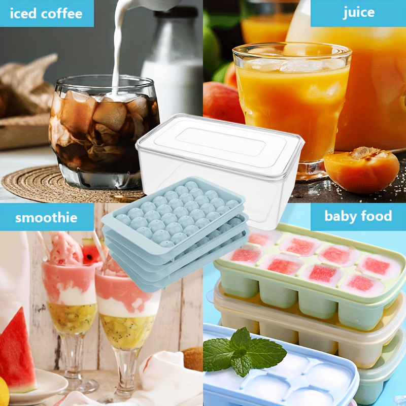 Ice Cube Tray, Round Ice Cube Trays for Freezer with Lid & Bin Ice Ball  Maker