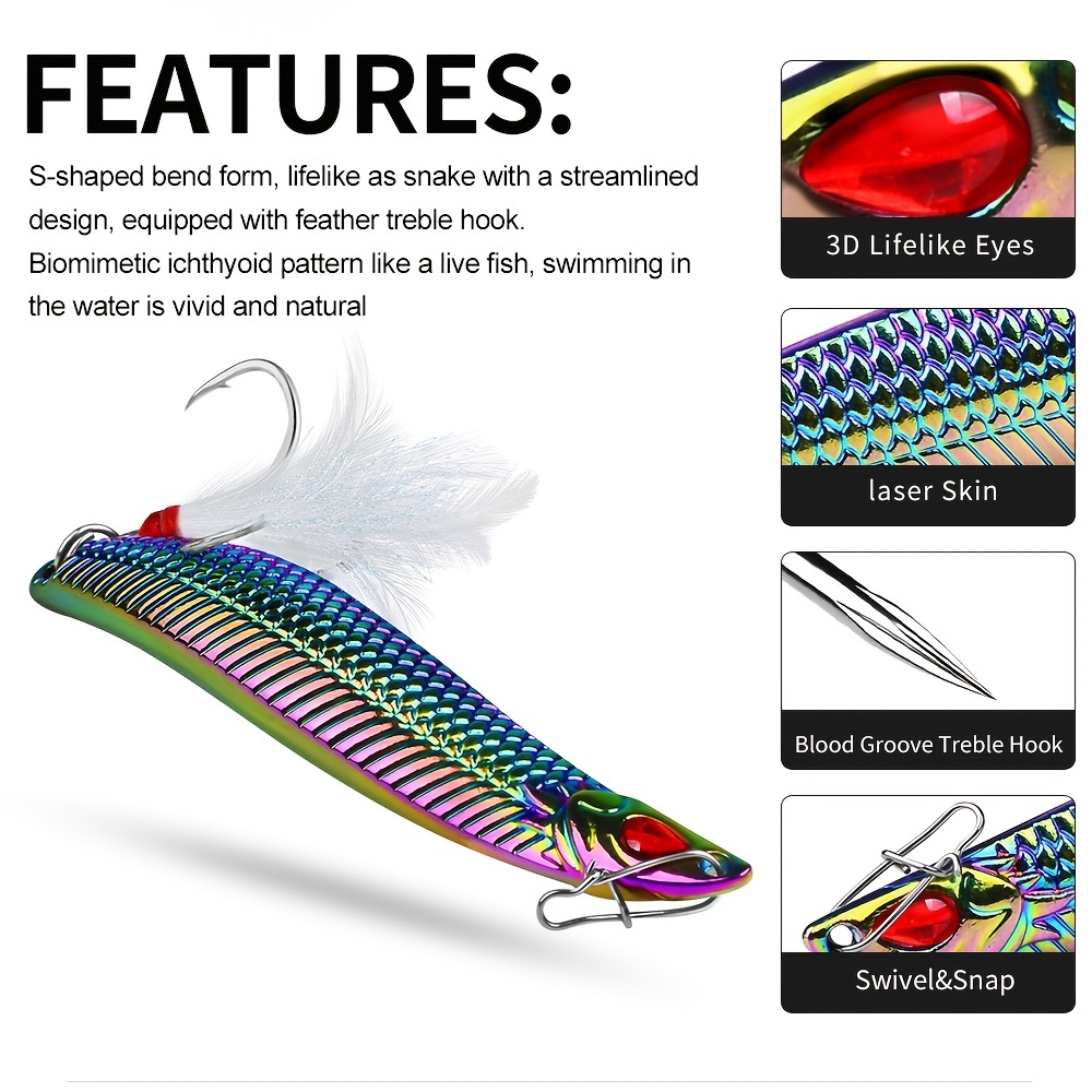 PROBEROS 1PCS S-shaped Metal Spool Lure with Feather Treble Hook